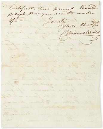 BIDDLE, CLEMENT. Autograph Letter Signed, to Dear Sir, describing the terms for the sale of lands in Vermont.
